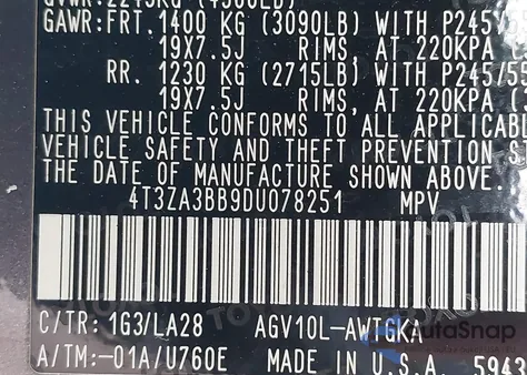 2013 Toyota Venza Xle from USA, damaged, VIN 4T3ZA3BB9DU078251